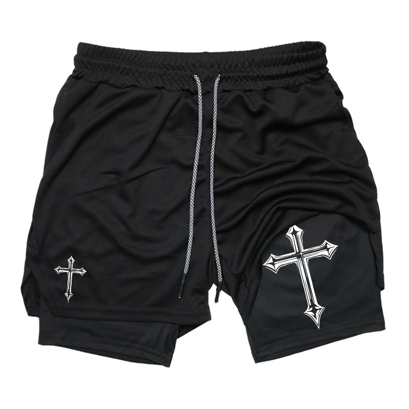 Running Gear For Your Phone - Cross Print 2-in-1 Workout Running Short