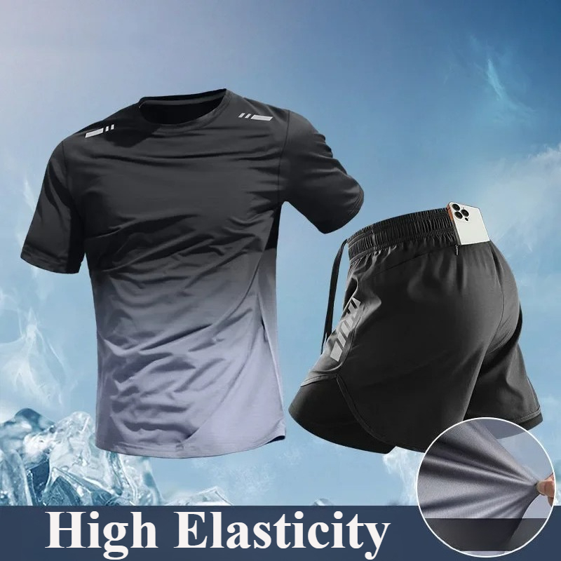 Running Gear For Your Phone - Marathon Men's 2-Piece Running Set:Quick-Dry Ice